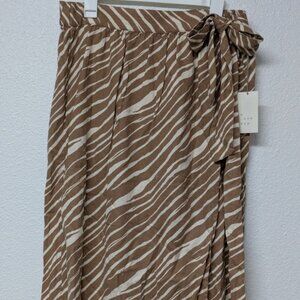 A NEW DAY Brown Zebra Animal Patterned Print Faux Wrap Bow Midi Skirt - XL